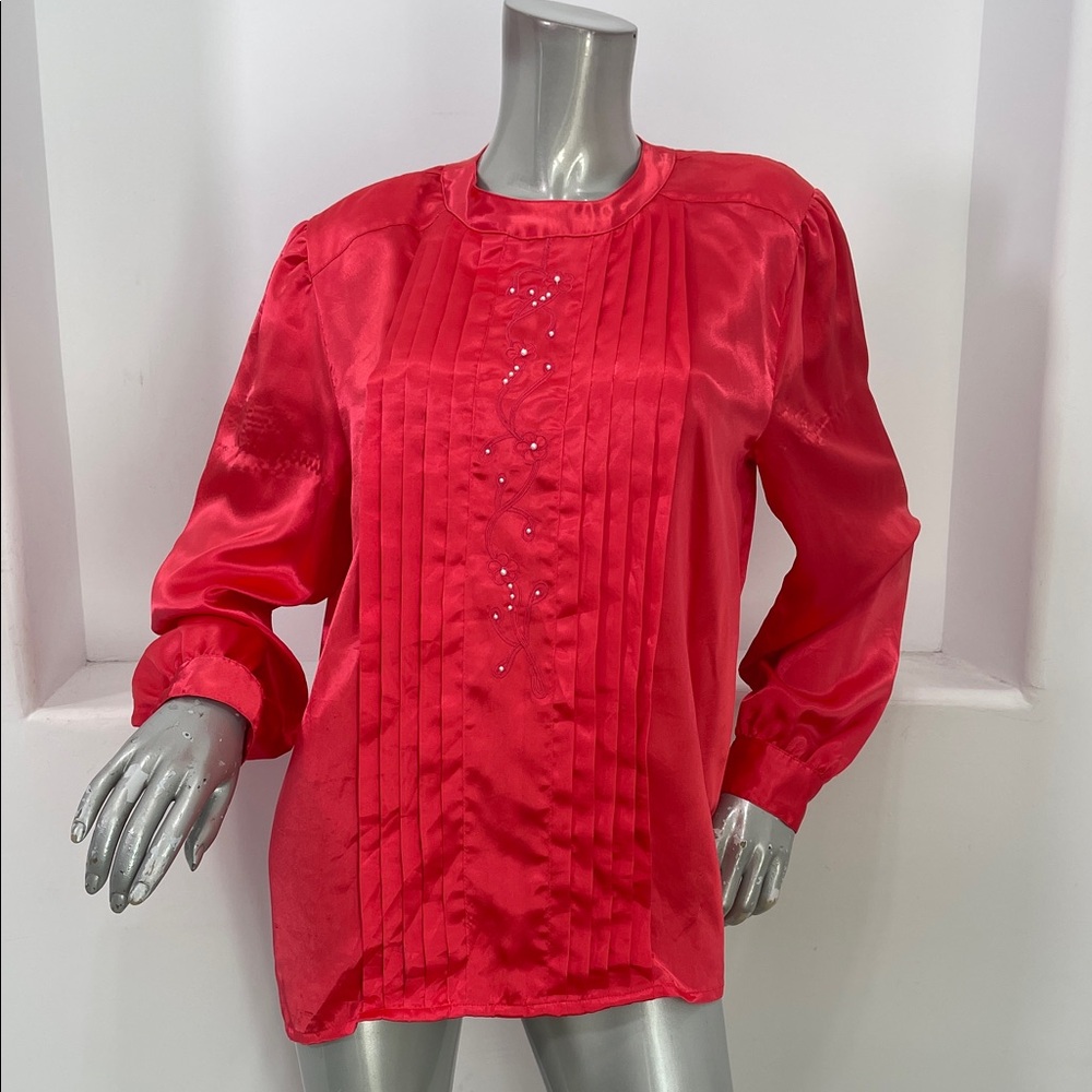 Vintage Principles Long Sleeve Red Women's Blouse Top Size 14